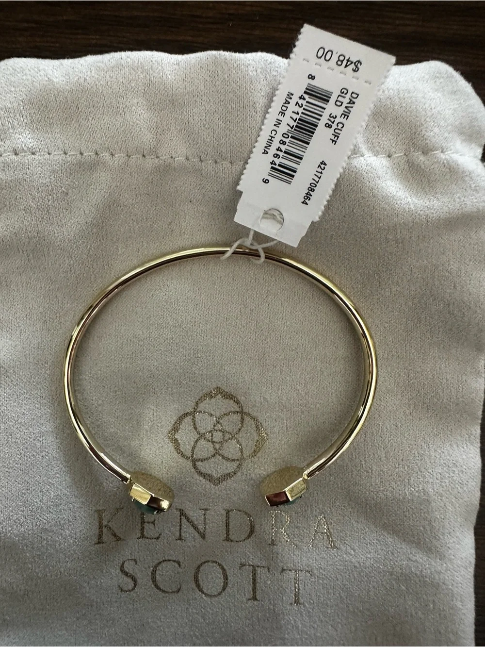 Kendra Scott Gold Cuff Bracelet with Dark Teal Amazonite Stones
